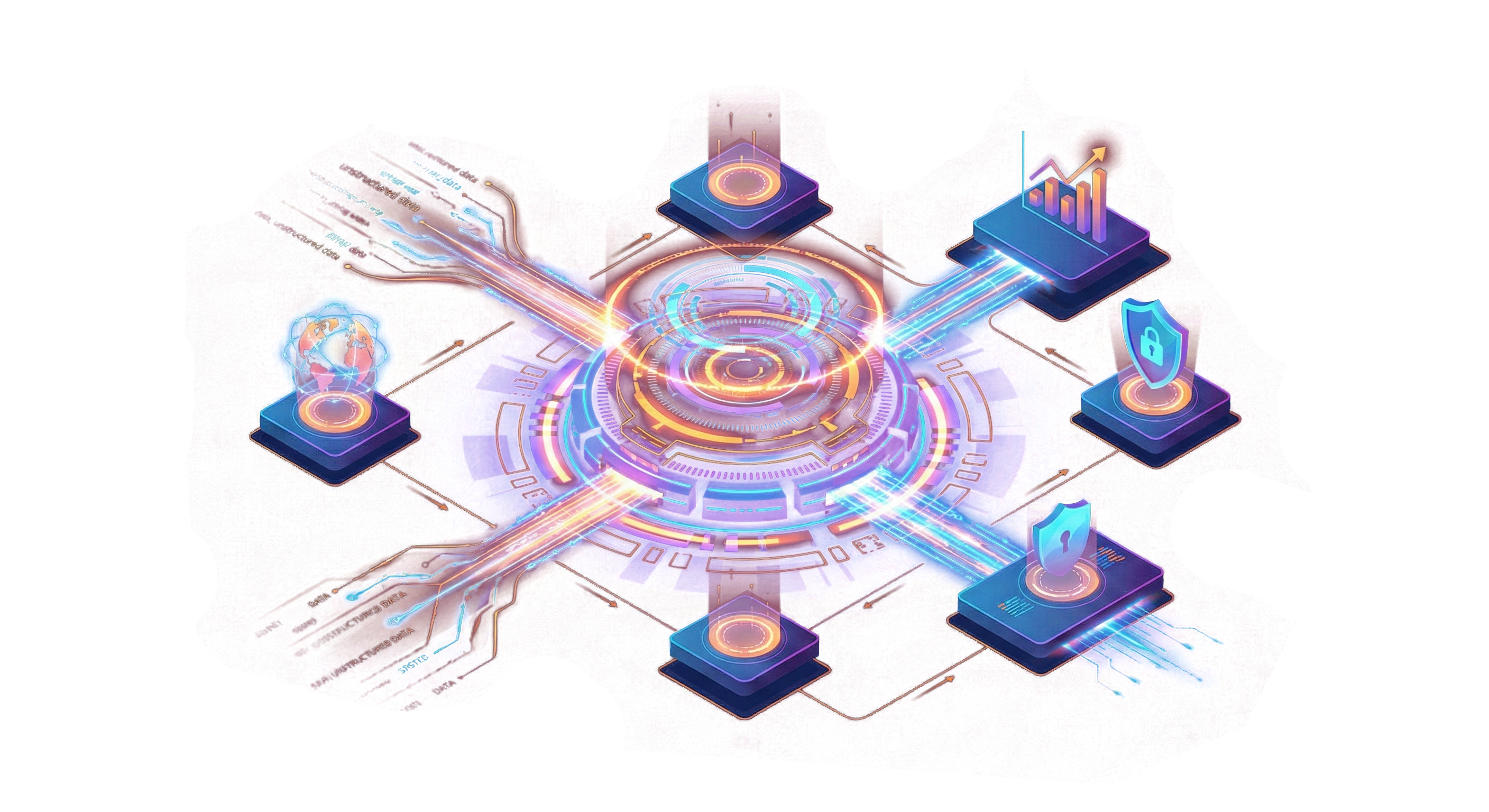 Ilustración de servidor y engranajes digitales representando tecnología de alto rendimiento